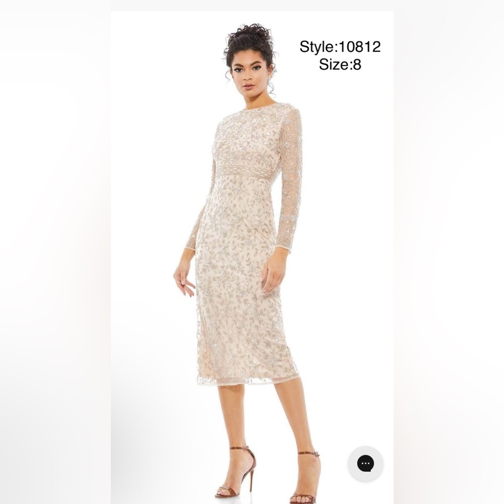 Beaded midi dress with sheer sleeves